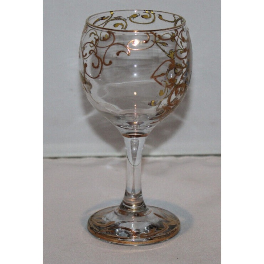 antique Naser al-Din Shah Qajar of Persia stemmed wine glass clear w/ gold trim - Picture 7 of 10